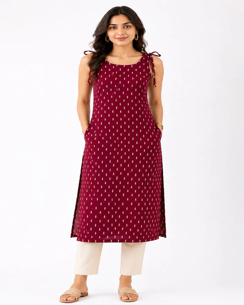 Women's Rayon Sleeveless Straight Long Top with Side Slit & Side Pocket