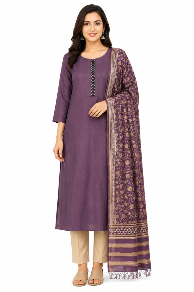 Glass Tissue Kurta Pant Dupatta Set for Women | 3 Piece | Purple | M–XXL