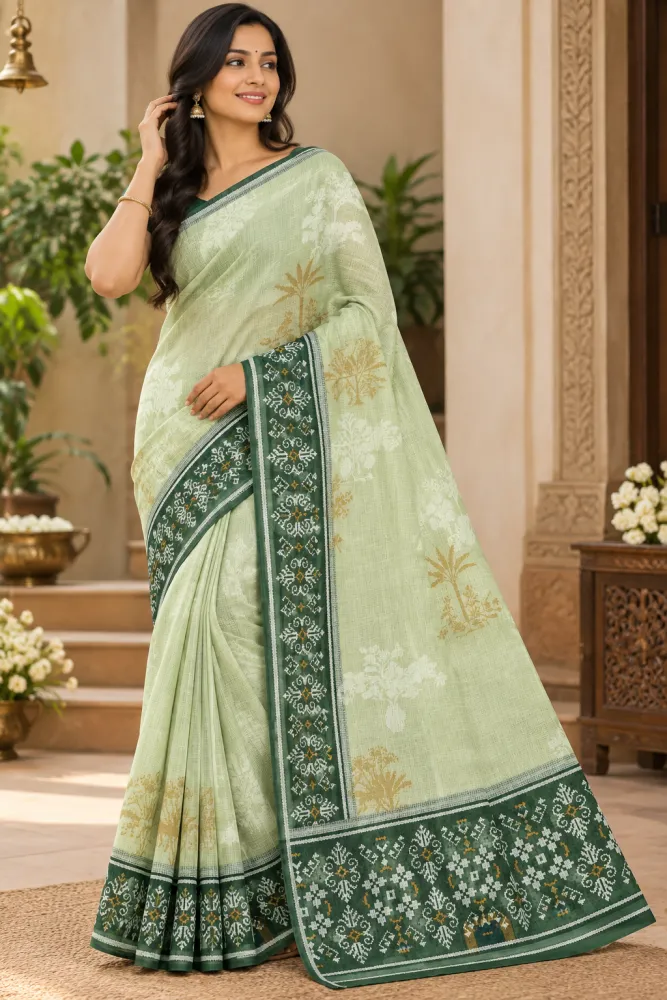 Kota Printed Saree with Green Floral Border