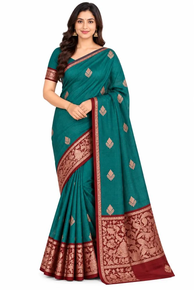Kanchi Pattu Saree with Small Border & Blouse