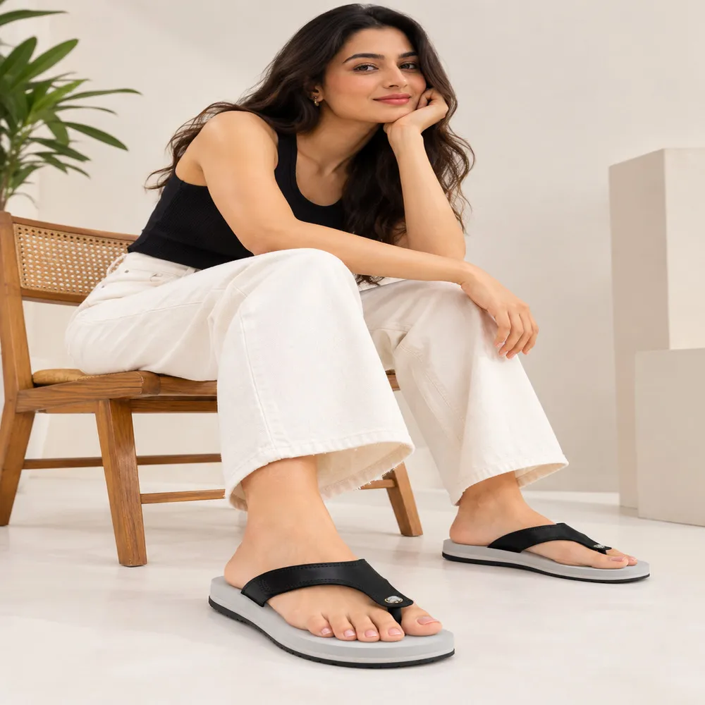 Unisex Grey Rubber T-Style Slippers for Men & Women